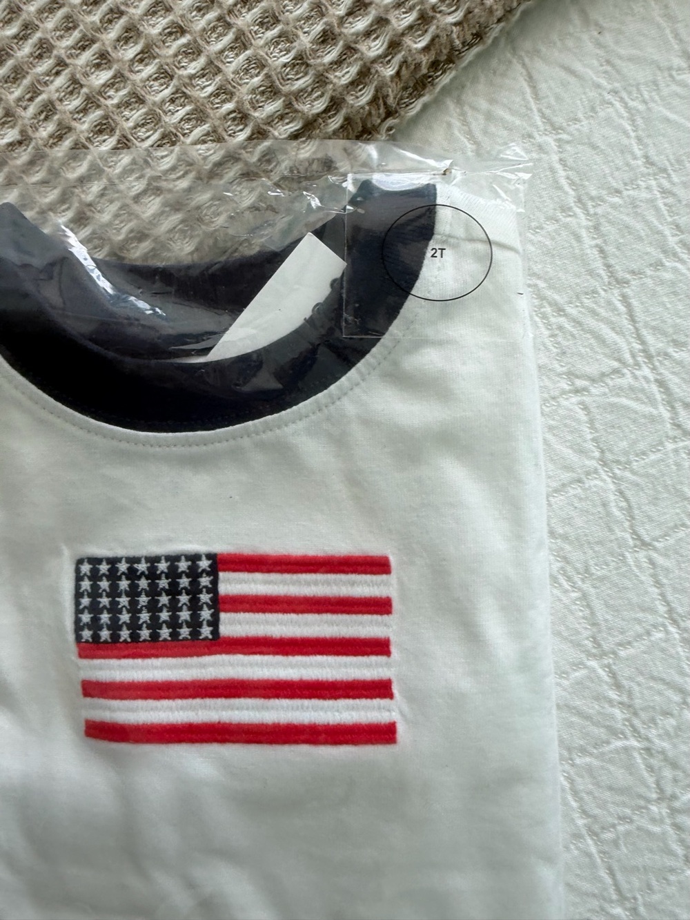 Janie and Jack  White Kids T-Shirt with Embroidered American Flag - 2T NWT
